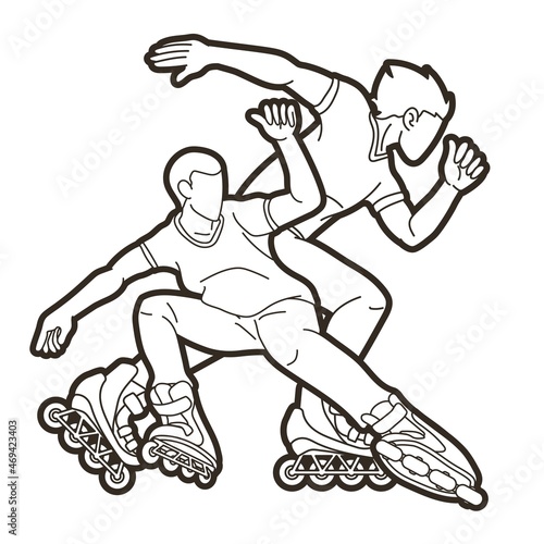 Group of Roller blade Players Action Extreme Sport Cartoon Graphic Vector