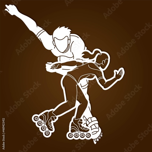 Group of Roller blade Players Action Extreme Sport Cartoon Graphic Vector