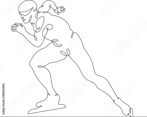 Speed skating. Skater on ice. Ice skating athlete character. Skating.Winter sports. One continuous line .One continuous drawing line logo isolated minimal illustration.