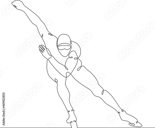 Speed skating. Skater on ice. Ice skating athlete character. Skating.Winter sports. One continuous line .One continuous drawing line logo isolated minimal illustration.