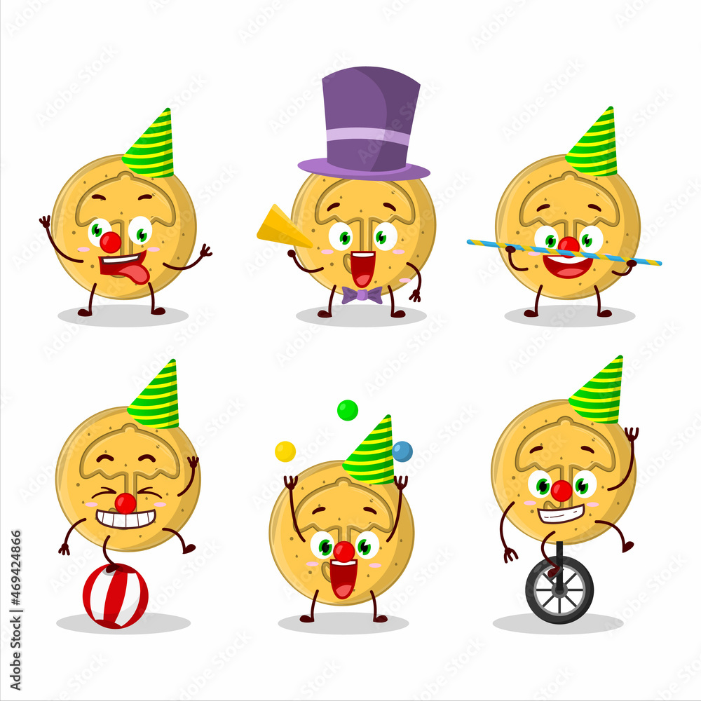 Cartoon character of dalgona candy umbrella with various circus shows Cartoon character of dalgona candy umbrella with various circus shows