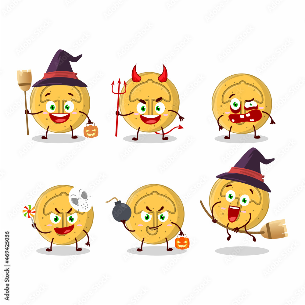 Halloween expression emoticons with cartoon character of dalgona candy umbrella Halloween expression emoticons with cartoon character of dalgona candy umbrella