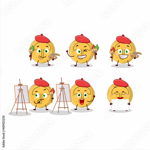Artistic Artist of dalgona candy umbrella cartoon character painting with a brush