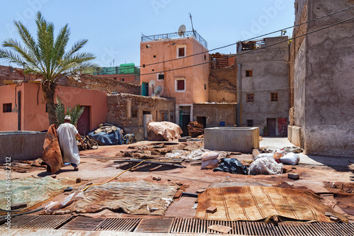 Foto View of the old tannery in Marrakech on a sunny day. Morocco