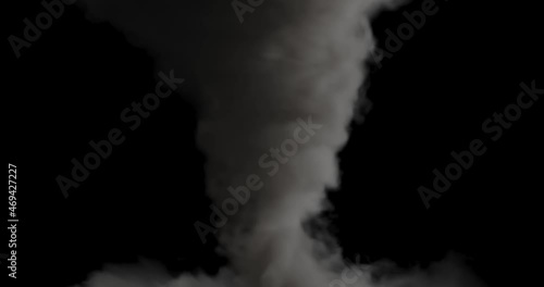 animation of a realistic smoke tornado on a dark background. Smoke in the wind