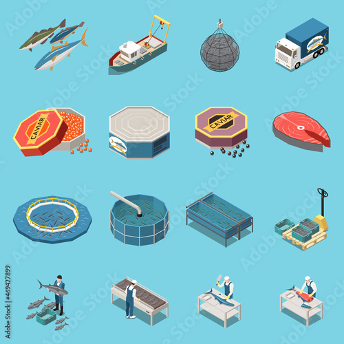 Industrial Fishing Seafood Isometric Set