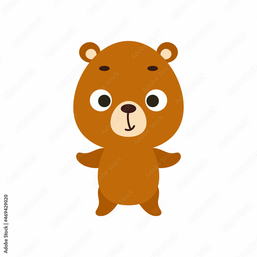 Cute little bear on white background. Cartoon animal character for kids cards, baby shower, invitation, poster, t-shirt composition, house interior. Vector stock illustration. Cute little bear on white background. Cartoon animal character for kids cards, baby shower, invitation, poster, t-shirt composition, house interior. Vector stock illustration.