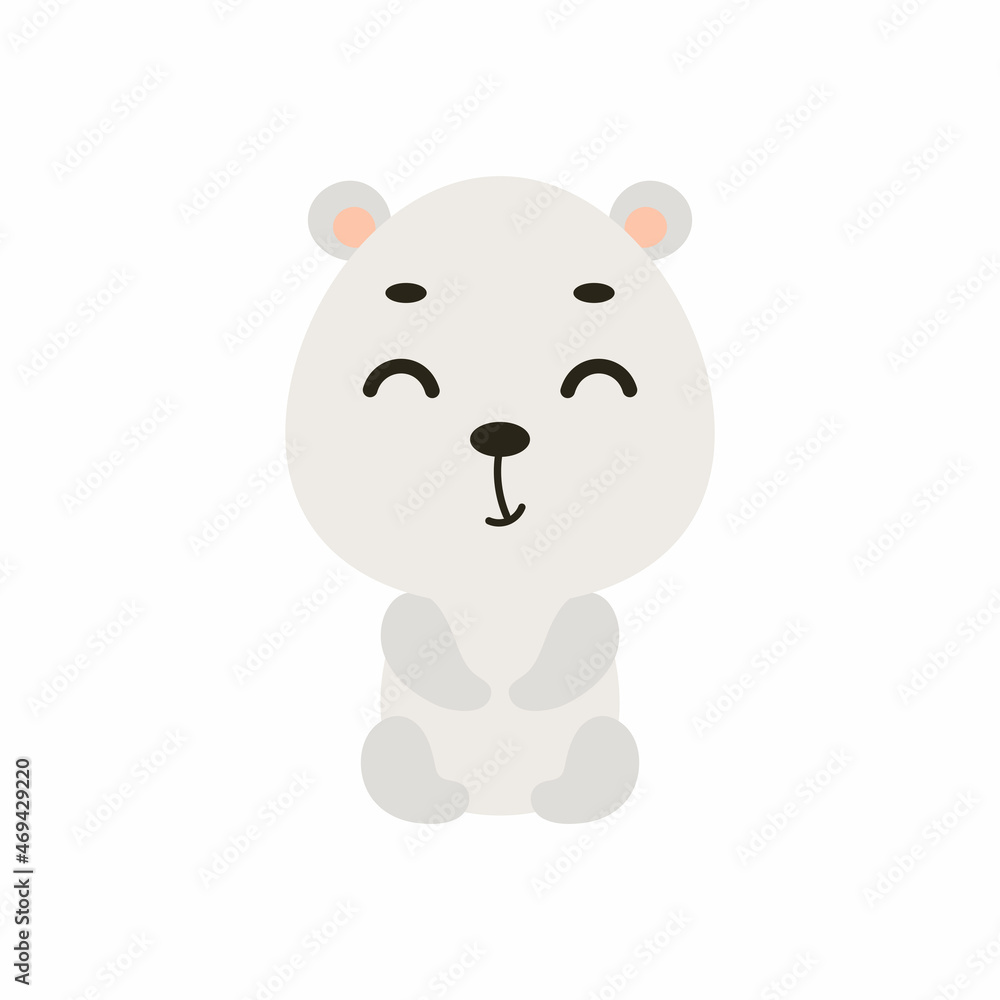 Cute little sitting polar bear on white background. Cartoon animal character for kids cards, baby shower, invitation, poster, t-shirt composition, house interior. Vector stock illustration. Cute little sitting polar bear on white background. Cartoon animal character for kids cards, baby shower, invitation, poster, t-shirt composition, house interior. Vector stock illustration.