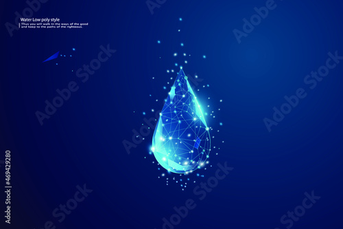drop of water. Low poly style design. Abstract geometric background. Wireframe light connection structure. Modern 3d graphic concept.