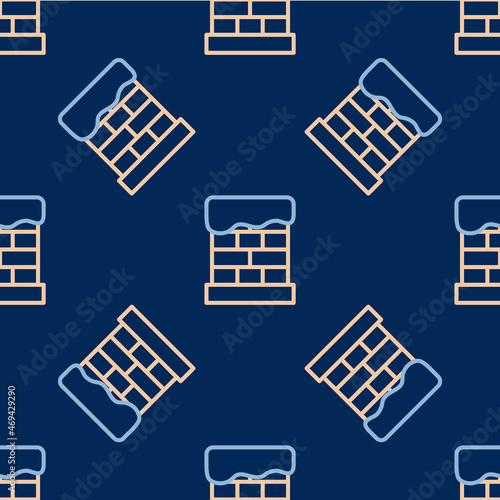 Line Christmas chimney icon isolated seamless pattern on blue background. Merry Christmas and Happy New Year. Vector
