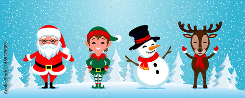 Characters for the celebration of Christmas and New Year on a winter background.