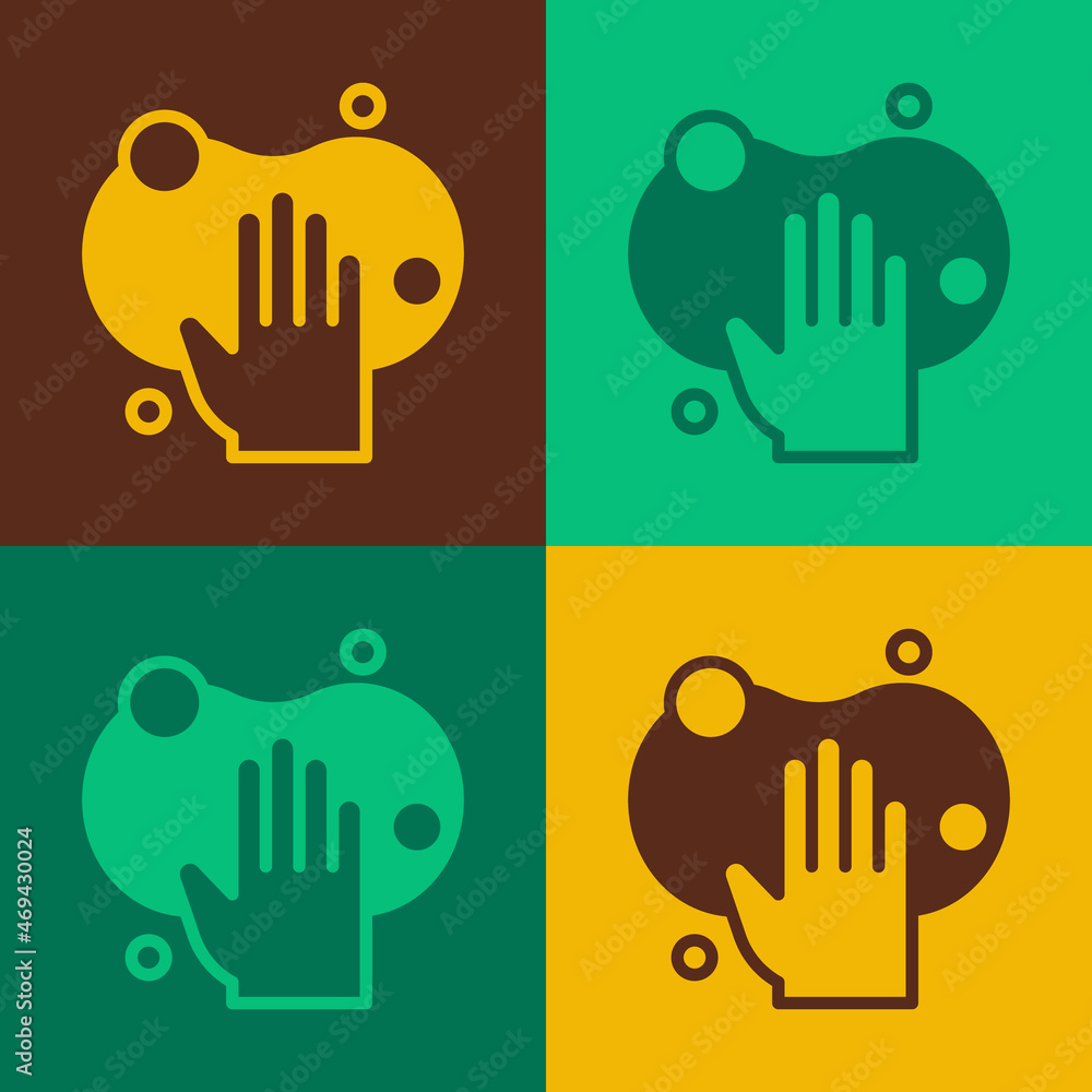Fototapeta premium Pop art Sponge icon isolated on color background. Wisp of bast for washing dishes. Cleaning service logo. Vector
