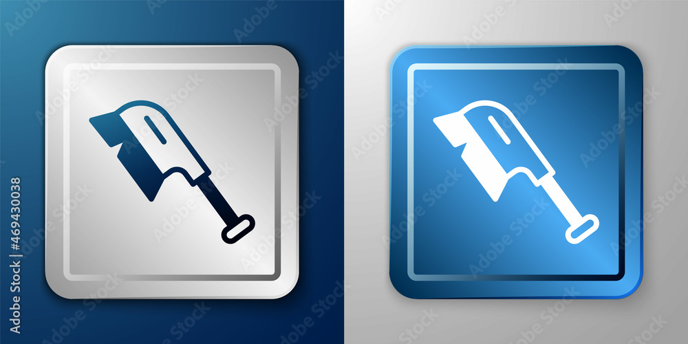White Brush for cleaning icon isolated on blue and grey background. Cleaning service concept. Silver and blue square button. Vector White Brush for cleaning icon isolated on blue and grey background. Cleaning service concept. Silver and blue square button. Vector