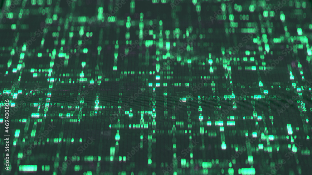Green big data flow technology background 3D render Green big data flow technology background 3D render