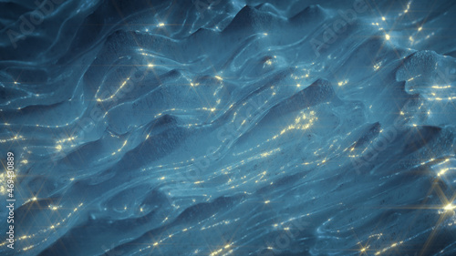 Blue shiny wavy surface 3D ...