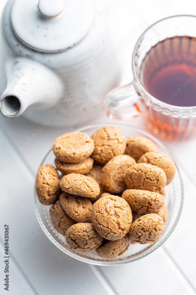 Amaretti biscuits. Sweet italian almond cookies. Amaretti biscuits. Sweet italian almond cookies.