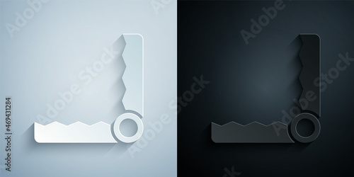 Paper cut Trap hunting icon isolated on grey and black background. Paper art style. Vector
