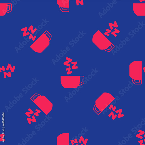 Red Chamomile tea icon isolated seamless pattern on blue background. A useful therapeutic drink from flowers of chamomile medicinal. Vector