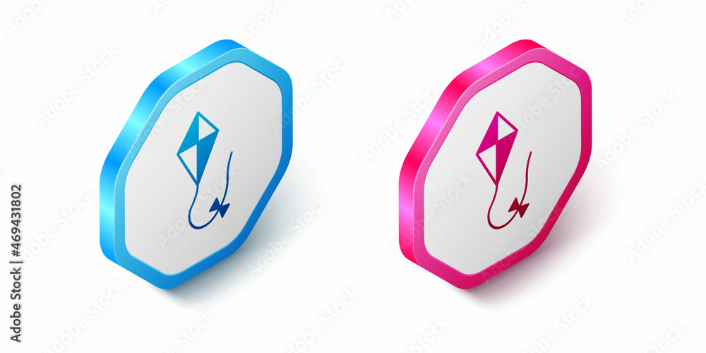 Isometric Kite icon isolated on white background. Hexagon button. Vector Isometric Kite icon isolated on white background. Hexagon button. Vector