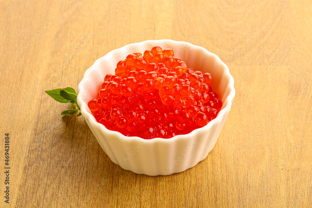 Red caviar in the bowl
