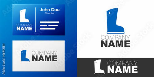 Logotype Waterproof rubber boot icon isolated on white background. Gumboots for rainy weather, fishing, gardening. Logo design template element. Vector