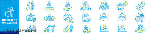 Management line icons. Business people, Algorithm and Group. Startup strategy linear icon set. Vector