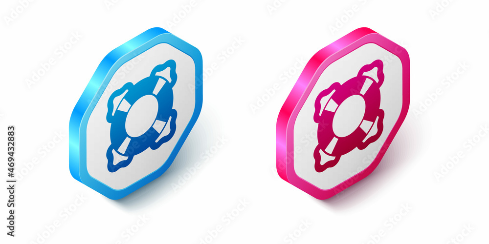 Isometric Lifebuoy icon isolated on white background. Lifebelt symbol. Hexagon button. Vector Isometric Lifebuoy icon isolated on white background. Lifebelt symbol. Hexagon button. Vector