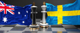 Australia Sweden summit, meeting or aliance between those two countries that aims at solving political issues, symbolized by a chess game with national flags, 3d illustration