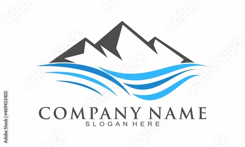 Volcano and sea wave vector logo