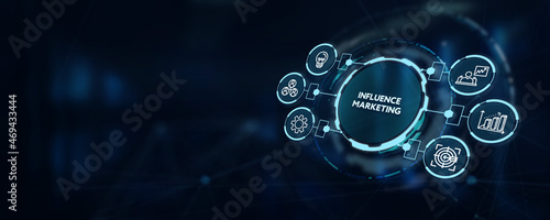 Influencer marketing concept. Business, Technology, Internet and network concept.3d illustration