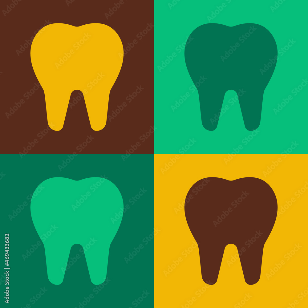 Pop art Tooth icon isolated on color background. Tooth symbol for dentistry clinic or dentist medical center and toothpaste package. Vector Pop art Tooth icon isolated on color background. Tooth symbol for dentistry clinic or dentist medical center and toothpaste package. Vector