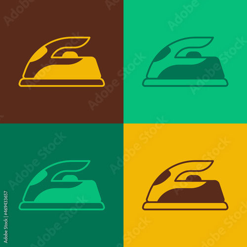 Pop art Electric iron icon isolated on color background. Steam iron. Vector