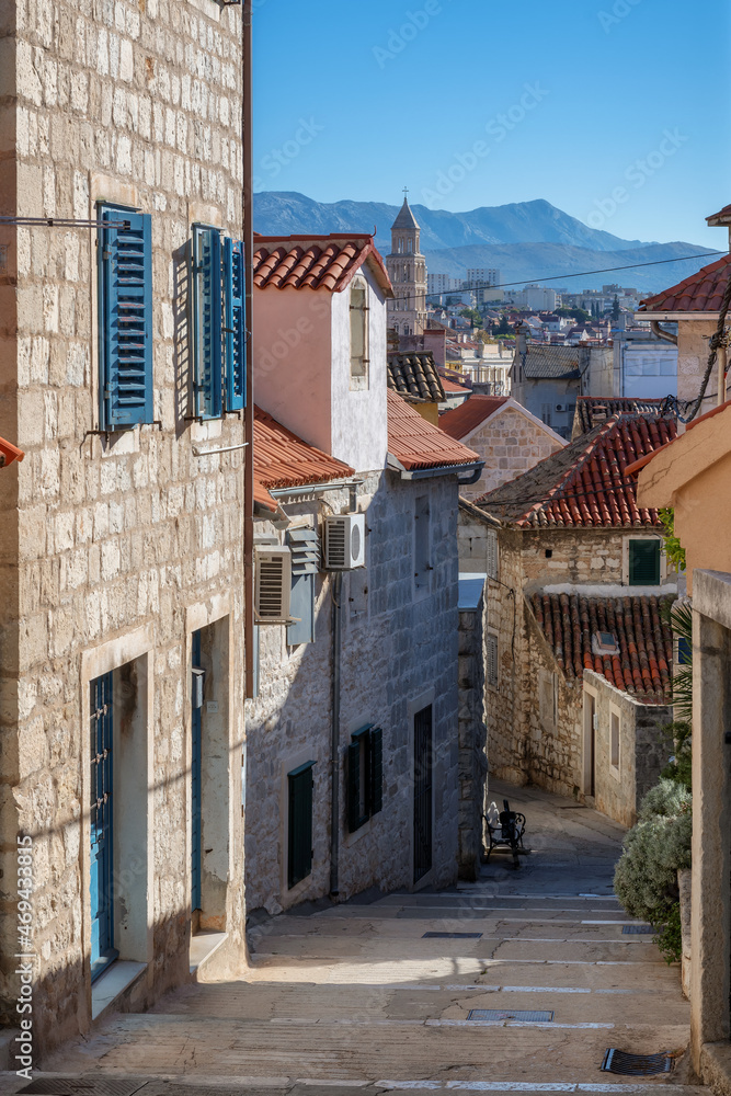 Cute old stone street of the historic city of Split, Dalmatia, Croatia Cute old stone street of the historic city of Split, Dalmatia, Croatia
