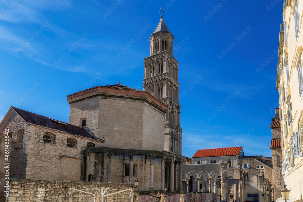 Cathedral of Saint Domnius with bell tower and the Dioclesian's Palace in the historical center - UNESCO World Heritage site, Split, Croatia