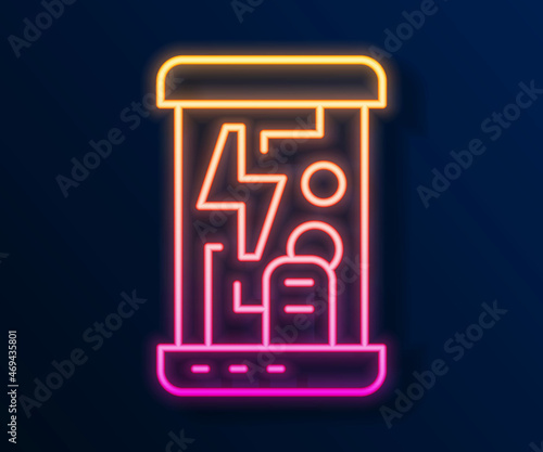 Glowing neon line Futuristic cryogenic capsules or containers icon isolated on black background. Cryonic technology for humans or cryogenic chamber. Vector