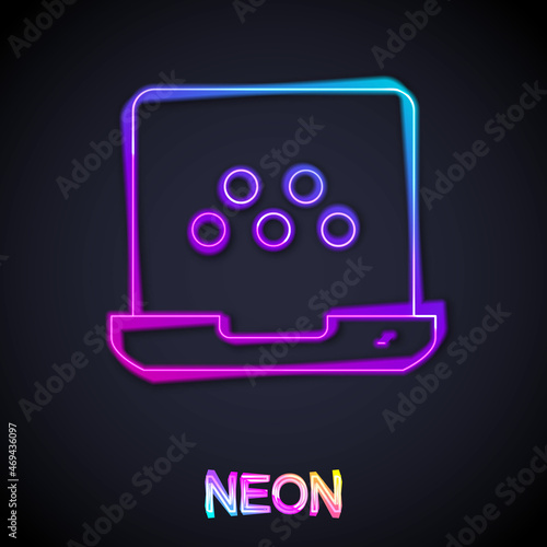 Glowing neon line Taxi mobile app icon isolated on black background. Mobile application taxi. Vector