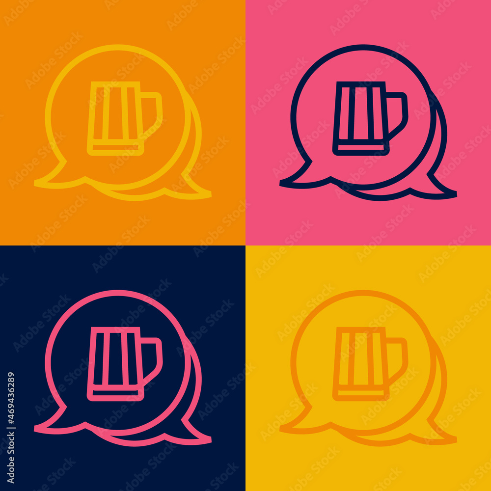 Pop art line Wooden beer mug icon isolated on color background. Vector Pop art line Wooden beer mug icon isolated on color background. Vector