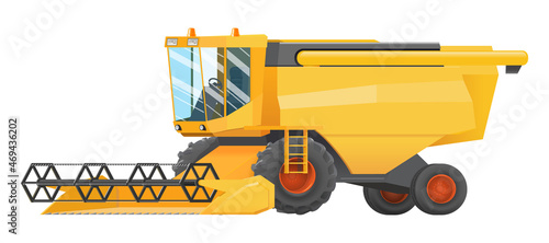 Illustration of a yellow combine, agricultural machinery, grain cleaning