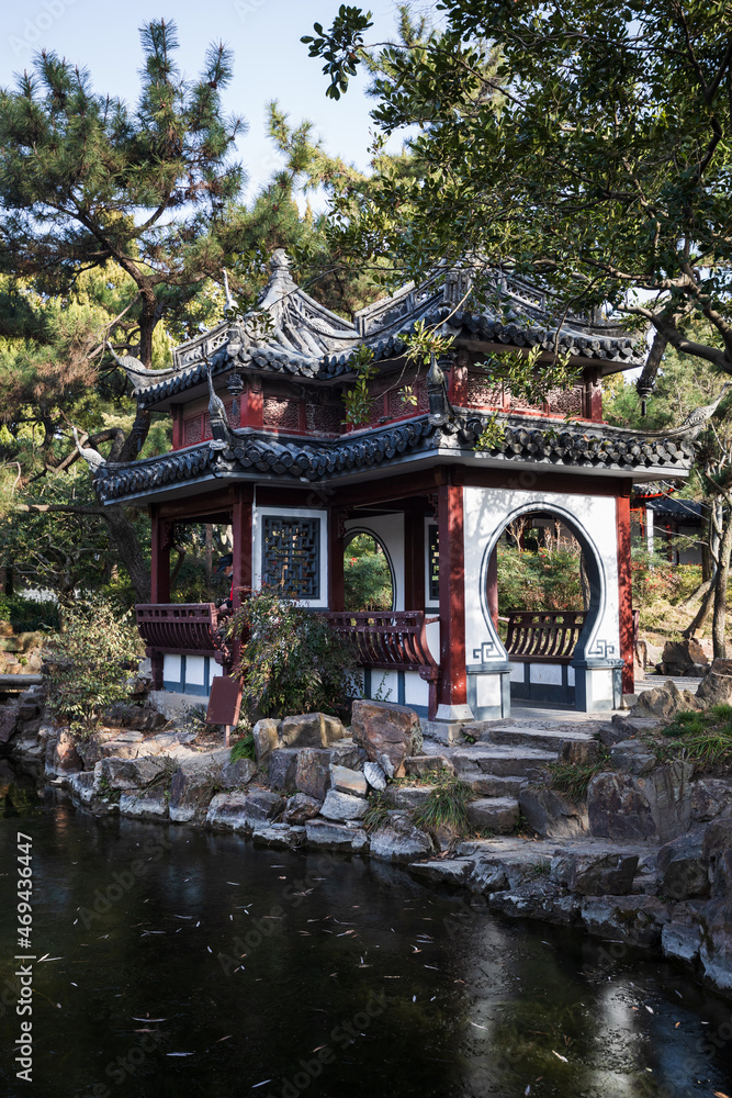 Traditional Chinese style oriental pavilion in a park in China in winter Traditional Chinese style oriental pavilion in a park in China in winter