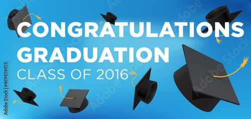 Graduation poster. Throwing graduation hats in the sky.