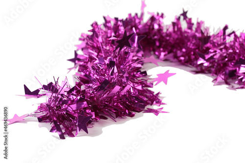 Purple Christmas tinsel with stars.