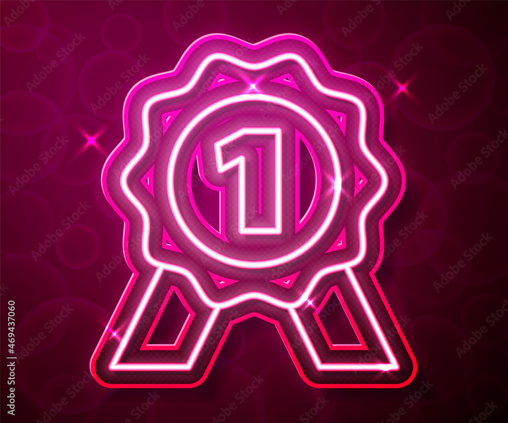 Glowing neon line Medal icon isolated on red background. Winner symbol. Vector Glowing neon line Medal icon isolated on red background. Winner symbol. Vector