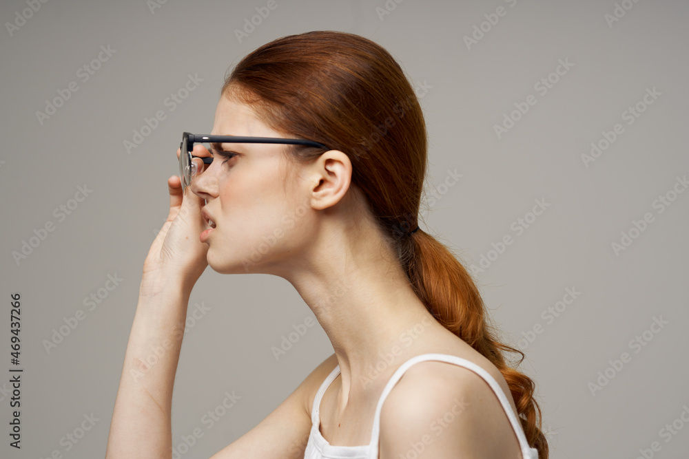 woman vision problems myopia isolated background woman vision problems myopia isolated background