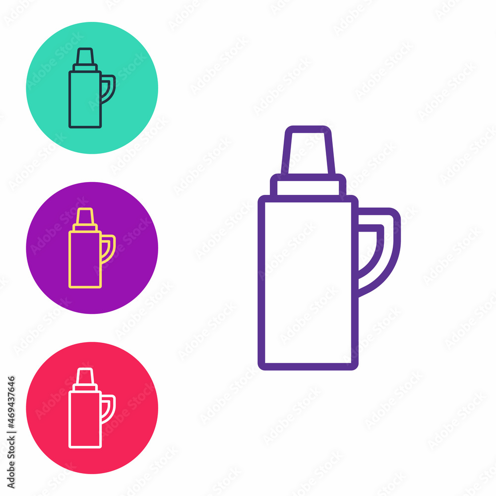Set line Thermos container icon isolated on white background. Thermo flask icon. Camping and hiking equipment. Set icons colorful. Vector Set line Thermos container icon isolated on white background. Thermo flask icon. Camping and hiking equipment. Set icons colorful. Vector
