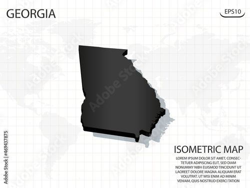3D Map black of Georgia on world map background .Vector modern isometric concept greeting Card illustration eps 10.