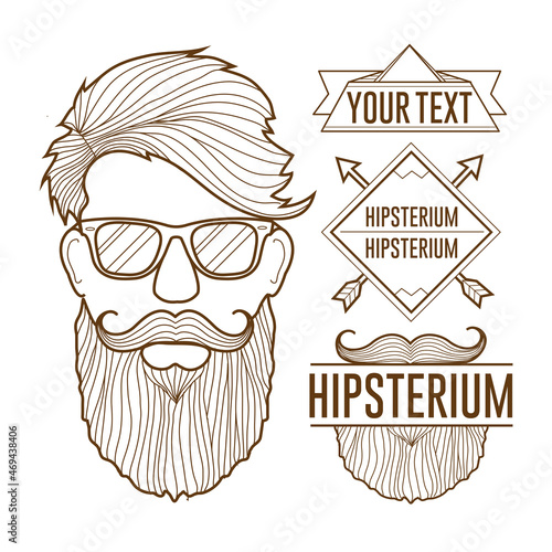 Line illustration of lgbtq hip man and labels logos pack