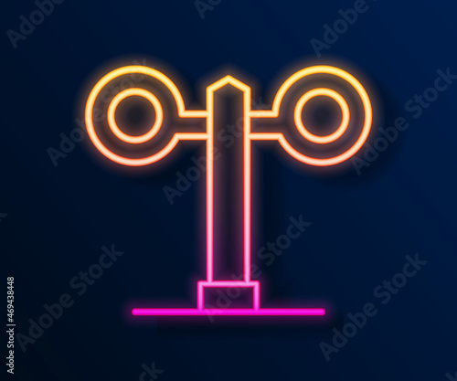 Glowing neon line Train traffic light icon isolated on black background. Traffic lights for the railway to regulate the movement of trains. Vector