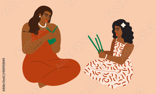 Illustration of sisters weaving together photo