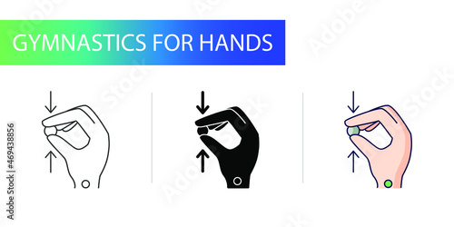 Carpal tunnel syndrome, icons set, squeezing a small ball with your fingers