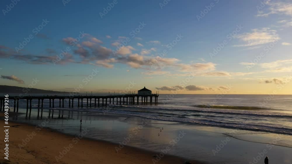 Beautiful shot of the Manhattan Beach Pier at sunset. Pacific Ocean on coast of California Beautiful shot of the Manhattan Beach Pier at sunset. Pacific Ocean on coast of California